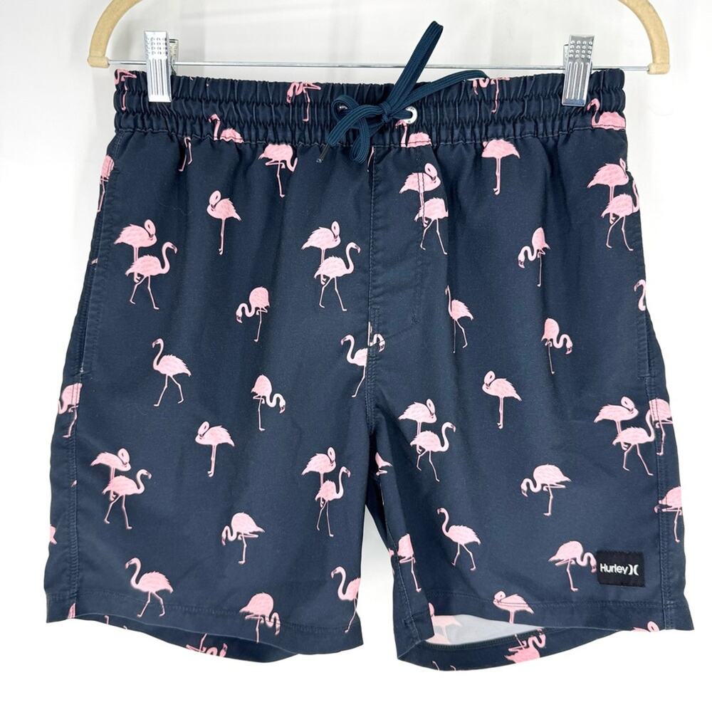 Hurley Swim Board Shortsโ Navy with Pink Flamingos Men's Small